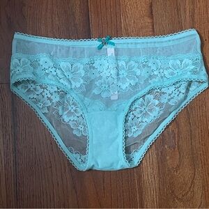Victoria's Secret Mint Lace Panties Gold Butterfly Charm & Bow Medium M NWT
